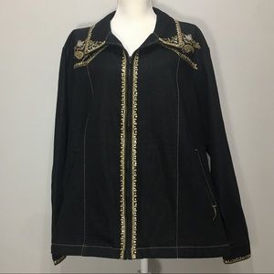 Victor Costa Jacket Coat New Black Denim Gold SZ3X